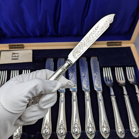 1910年頃 英国アンティーク シルバープレート製 カトラリー6ペア 木箱入り