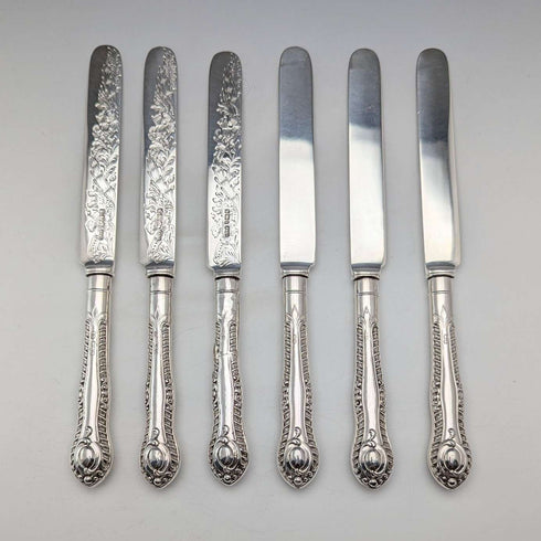1902年 英国アンティーク 総純銀製 デザートカトラリー6ペア 計466g P Ashberry&Sons 木箱入り