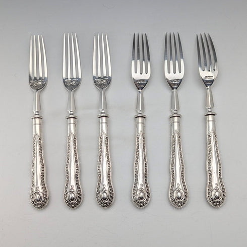 1902年 英国アンティーク 総純銀製 デザートカトラリー6ペア 計466g P Ashberry&Sons 木箱入り