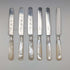 1890 British antique white mother-of-pearl handle dessert cutlery, 6 pairs, Mappin & Webb, with tray