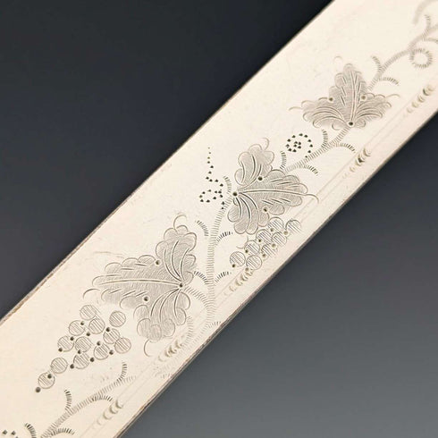 1890 British antique white mother-of-pearl handle dessert cutlery, 6 pairs, Mappin & Webb, with tray