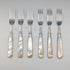 1890 British antique white mother-of-pearl handle dessert cutlery, 6 pairs, Mappin & Webb, with tray