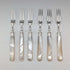 Circa 1903 British Antique White Mother of Pearl Handle Dessert Cutlery Pair of 6 Elkington with Tray