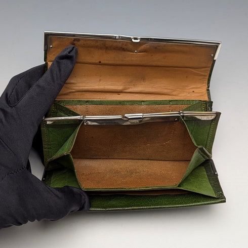 1898年 英国アンティーク 純銀装飾 小型革財布 小銭入れ G H James & Co