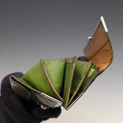 1898年 英国アンティーク 純銀装飾 小型革財布 小銭入れ G H James & Co