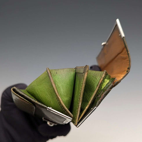 1898 British antique sterling silver decorated small leather wallet with coin purse GH James & Co.