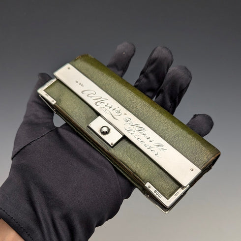 1898年 英国アンティーク 純銀装飾 小型革財布 小銭入れ G H James & Co