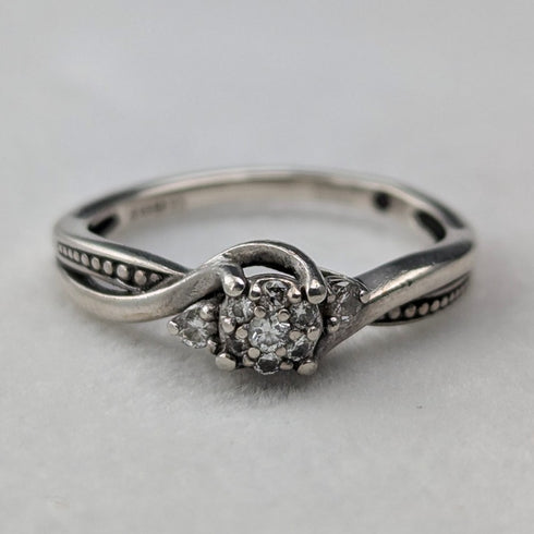 英国ヴィンテージ ジュエリー ジルコニア 純銀リング (9号)指輪
