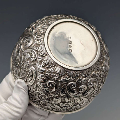 1892年 英国アンティーク 純銀製 浮彫装飾ボウル 113g Hayes Brothers