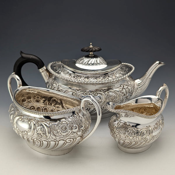 Circa 1890 British antique silver plate tea set, 3 piece set, W&G Sissons