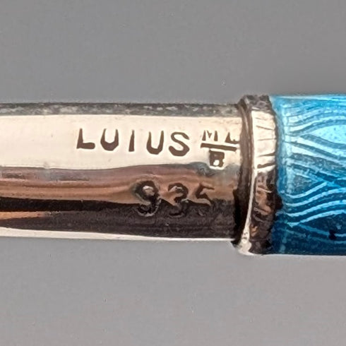 復古純銀和藍色扭索飾琺瑯迷你自動鉛筆