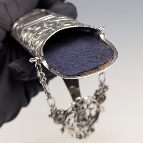 1895 British antique sterling silver chatelaine eyeglass case by Colen Hewer