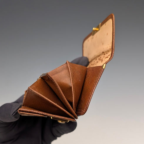 British vintage green leather small wallet with coin purse and gold plated decoration