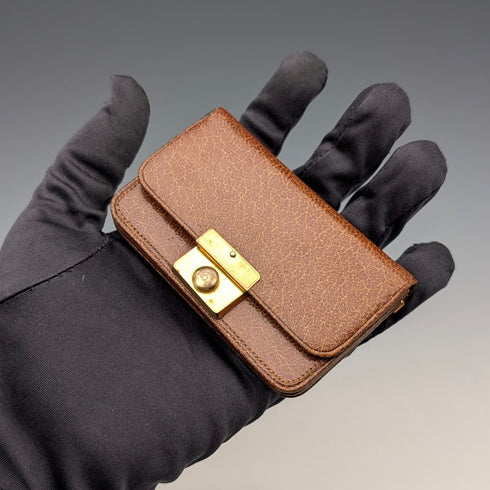 British vintage green leather small wallet with coin purse and gold plated decoration