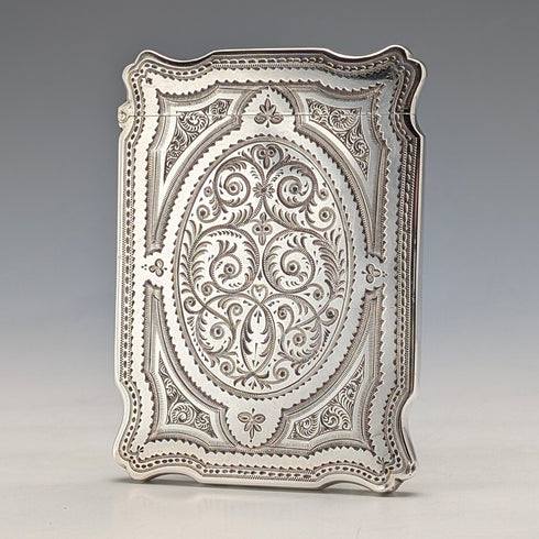 1880 British antique sterling silver card case, 72g, Hilliard & Thomason, in excellent condition