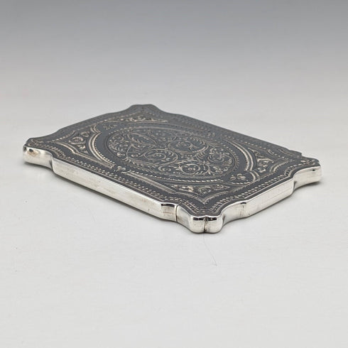 1880 British antique sterling silver card case, 72g, Hilliard & Thomason, in excellent condition