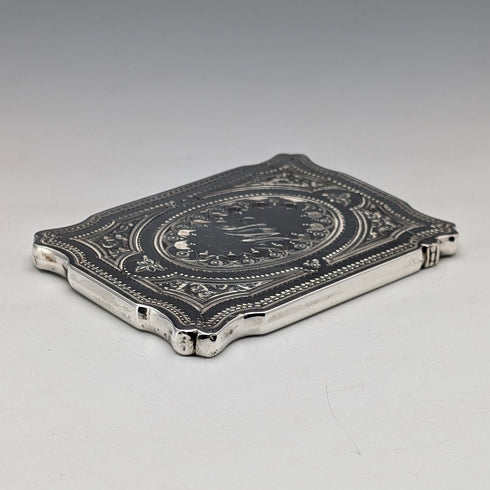1880 British antique sterling silver card case, 72g, Hilliard & Thomason, in excellent condition