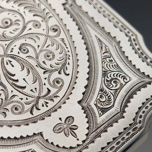 1880 British antique sterling silver card case, 72g, Hilliard & Thomason, in excellent condition