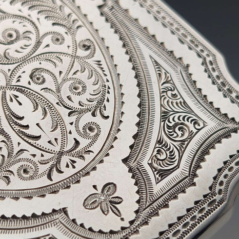 1880 British antique sterling silver card case, 72g, Hilliard & Thomason, in excellent condition