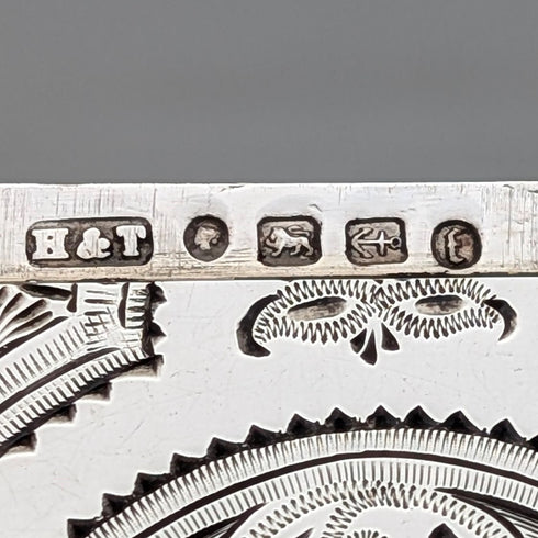 1880 British antique sterling silver card case, 72g, Hilliard & Thomason, in excellent condition