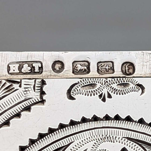 1880 British antique sterling silver card case, 72g, Hilliard & Thomason, in excellent condition