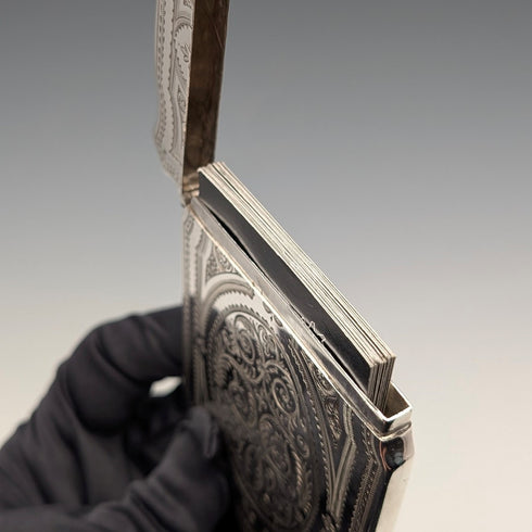 1880 British antique sterling silver card case, 72g, Hilliard & Thomason, in excellent condition