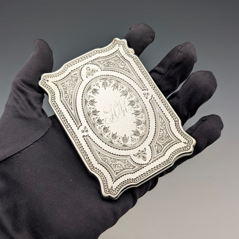 1880 British antique sterling silver card case, 72g, Hilliard & Thomason, in excellent condition