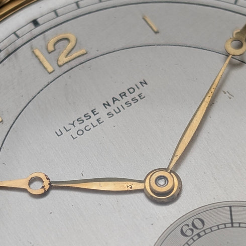 Circa 1940 Vintage Ulysse Nardin Pocket Watch 18K Gold Case In good working order Comes with case and warranty