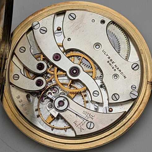 Circa 1940 Vintage Ulysse Nardin Pocket Watch 18K Gold Case In good working order Comes with case and warranty