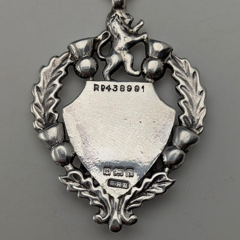 Circa 1910 British antique sterling silver Albert chain, 52g, sterling silver emblem fob