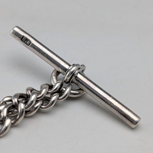 Circa 1910 British antique sterling silver Albert chain, 52g, sterling silver emblem fob