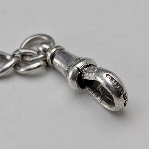 Circa 1910 British antique sterling silver Albert chain, 52g, sterling silver emblem fob