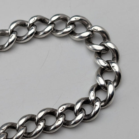 Circa 1910 British antique sterling silver Albert chain, 52g, sterling silver emblem fob