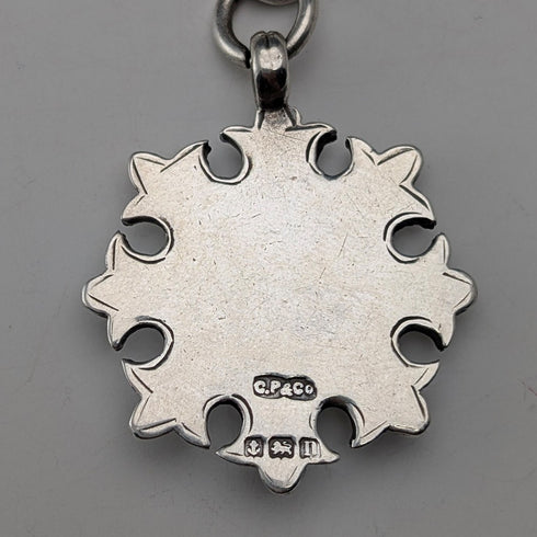 Circa 1910 British antique sterling silver Albert chain, 51g sterling silver medal fob