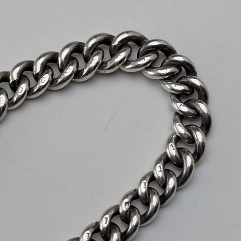 Circa 1910 British antique sterling silver Albert chain, 51g sterling silver medal fob