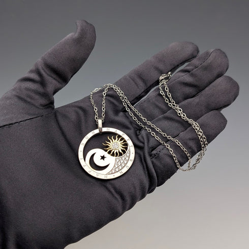 復古純銀吊墜月亮和太陽設計 13.5 克帶項鍊