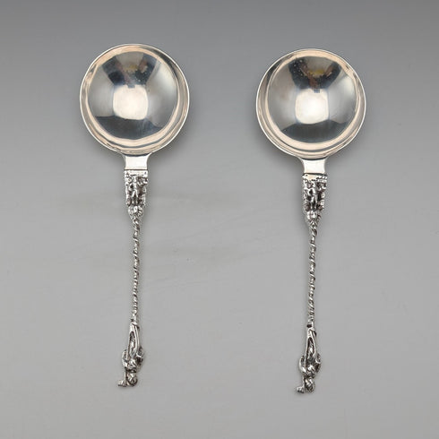 1902 British antique sterling silver spoon pair 110g John Millward Banks