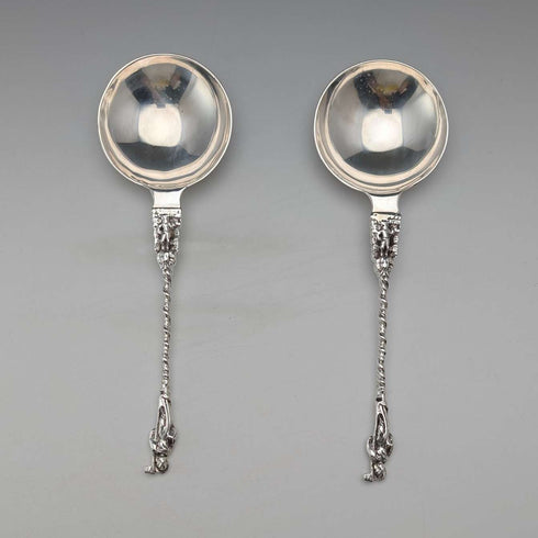 1902 British antique sterling silver spoon pair 110g John Millward Banks