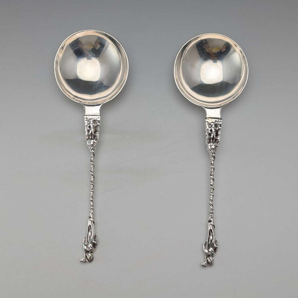 1902 British antique sterling silver spoon pair 110g John Millward Banks