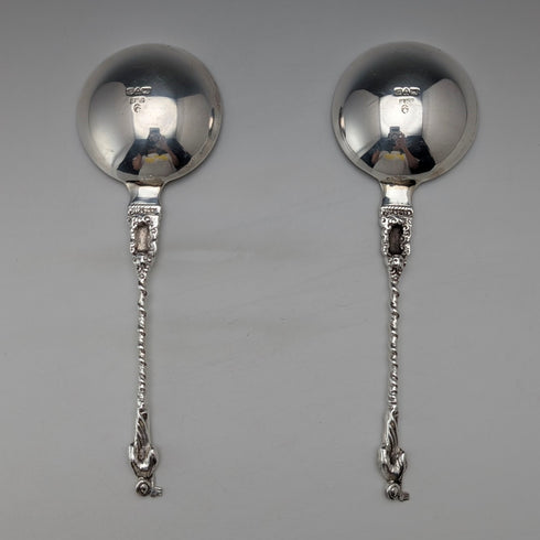 1902 British antique sterling silver spoon pair 110g John Millward Banks