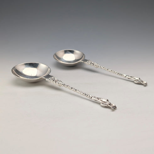 1902 British antique sterling silver spoon pair 110g John Millward Banks