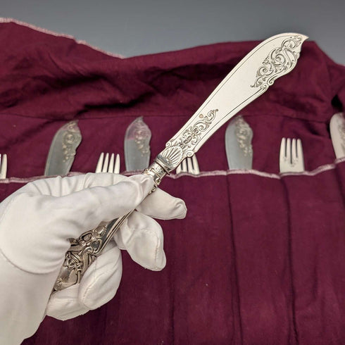 Late 19th Century British Antique Silver Plate Handle Cutlery 7 Pair by John Gilbert