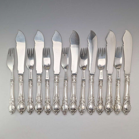 Late 19th Century British Antique Silver Plate Handle Cutlery 7 Pair by John Gilbert