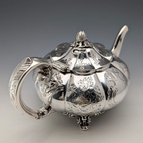 Late 19th Century British Antique Silver Plate Melon Shaped Teapot