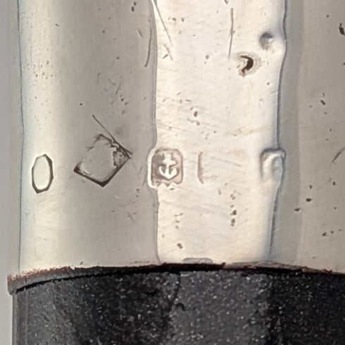 1914 年英國古董黑軸 L 形鹿角手柄純銀裝飾手杖 手杖 88 厘米