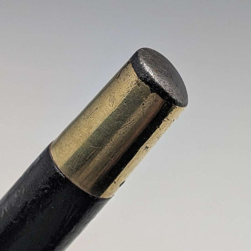 1914 British antique black shaft L-shaped antler handle pure silver decorated walking stick 88cm