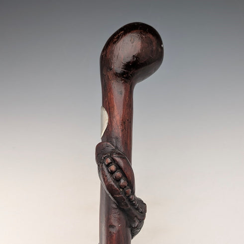 復古蛇裝飾棕色軸旋鈕手杖手杖 90 厘米