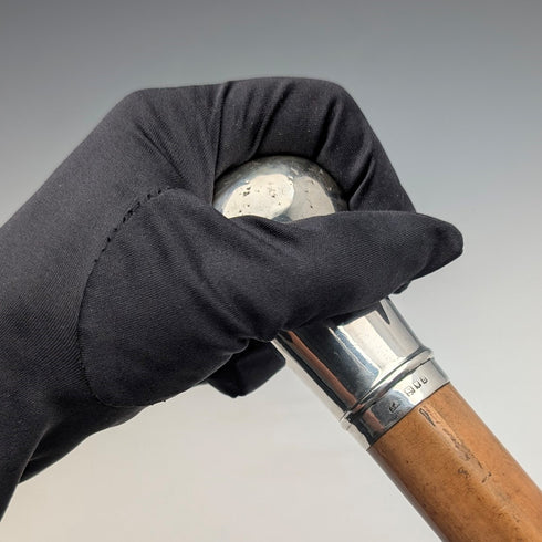 1917 年英國古董超厚舌軸純銀圓柄手杖 90 厘米