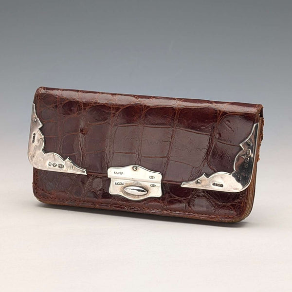 1907 British antique sterling silver decorated small leather wallet and coin purse Boots Pure Drug Company