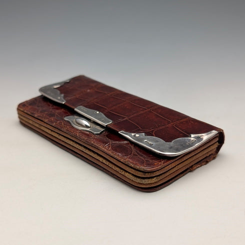 1907年 英国アンティーク 純銀装飾 小型革財布 小銭入れ Boots Pure Drug Company